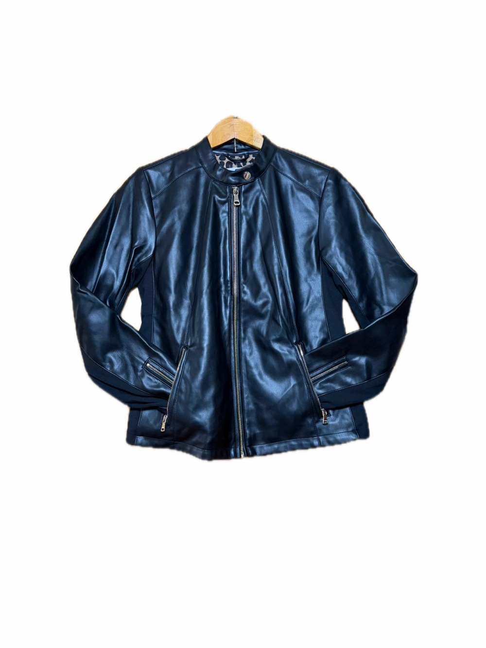 Calvin Klein Black Leather Zip-Front Jacket new with tags